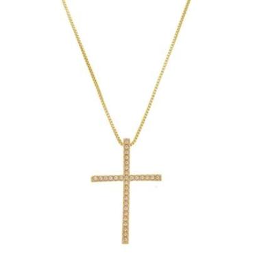 Imagem de Colar Corrente Veneziana Crucifixo Banhado à Ouro 18k-Feminino