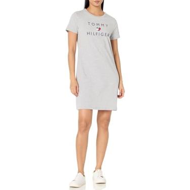 Imagem de Tommy Hilfiger Camiseta manga curta algodão verão vestidos para mulheres, Cinza-pedra mesclada, GG