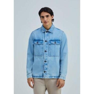 Imagem de Camisa Jeans Masculina Manga Longa Marmorizada - Azul M-Masculino