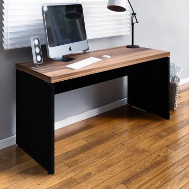 Imagem de Mesa Retangular Pé Painel 150x60x73,5cm Marrom/Preto