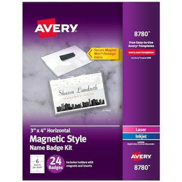 Imagem de AVERY Crachás De Nome Magnéticos Personalizáveis, 3" X 4", Branco, 24 Inserções Para Impressão E Porta-Crachás Com Ímãs (8780)