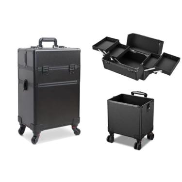 Imagem de Maleta Mala de Maquiagem Profissional Com Divisórias e Rodinha 360 Graus 2 Andar Preta MS814 914P