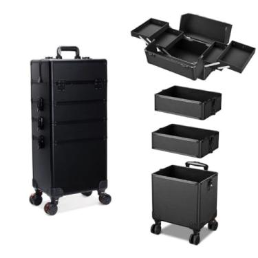Imagem de Maleta Mala de Maquiagem Profissional Com Divisórias e Rodinha 360 Graus 4 Andar Preta MS814 914P