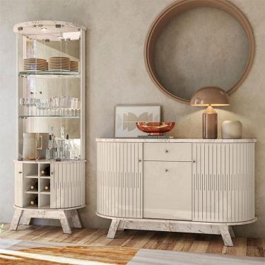 Imagem de Aparador para Sala Buffet Ambiente Monza e Cristaleira Marina Calacata Off White - Madetec