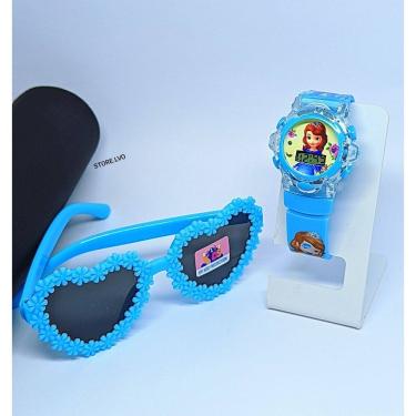 Imagem de Kit Relógio Infantil Digital Pisca Luz Toca Musica Princesas Frozen + Óculos de Sol Cor...