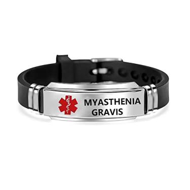 Imagem de GMXLin Pulseira esportiva de silicone com alerta médico para homens e mulheres, aço inoxidável, primeiros socorros, monitoramento de saúde, pulseira ajustável de identificação de emergência, 8.26