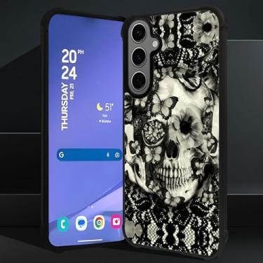 Imagem de ZHEGAILIAN Capa compatível com Samsung Galaxy S24/25 Plus, design gráfico de crânio de renda gótica vitoriana, à prova de choque, antiarranhões, capa rígida para Samsung Galaxy S24/25 Plus