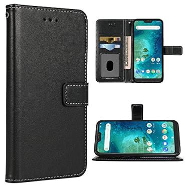 Imagem de FDCWTSH Compatível com Xiaomi Mi A2 Lite/Redmi 6 Pro Capa carteira alça de pulso couro flip capa suporte suporte acessórios celulares capas de telefone para MiA2Lite Redmi6Pro mulheres homens preto