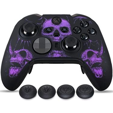 Imagem de YoRHa Película de silicone entalhada a laser para controle Xbox Elite Series 2 x 1 (crânios roxos) com 4 pegas exclusivas para polegar