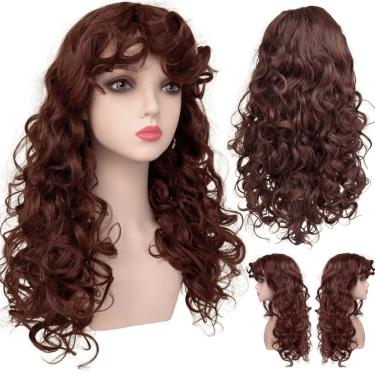 Imagem de Peruca encaracolada ondulada cobre ruivo escuro franja organ