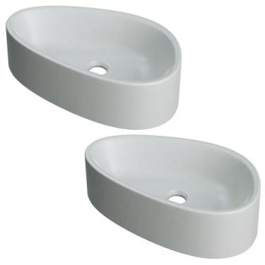 Imagem de Kit 02 Cubas de Apoio Gota Para Banheiro Lavabo C01 BG43W Cinza Matte 