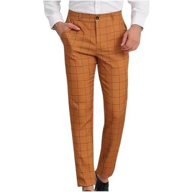 Imagem de Calça social masculina xadrez listrada formal afunilada slim fit calça justa calça skinny elegante terno de trabalho, Y10-cáqui, P