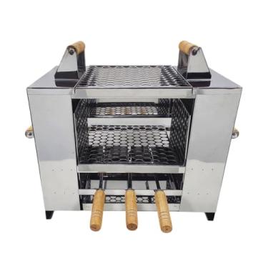 Imagem de Churrasqueira Ecológica Sem Fumaça Apartamento Grande 3 Andares Em Aço Inox Com 2 Grelhas 3 Espetos para Bancada Embutir