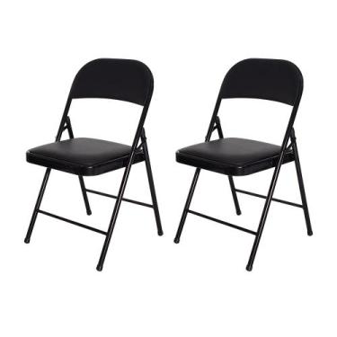 Imagem de Kit 2 Cadeiras Dobrável De Bar Restaurante De Ferro Aço Assento Almofa