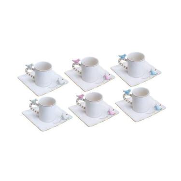 Imagem de Conjunto de 6 Xícaras C/pires 80ml Birds Porcelana - Wolff
