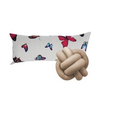 Imagem de Kit Luxo Casa 1 Almofada Baguete Borboleta + 1 Nó - Gabi Flor, Bege
