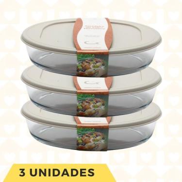 Imagem de 3 UNI Assadeira Travessas Oval 3L Grande Resistente Assados - CasaVita