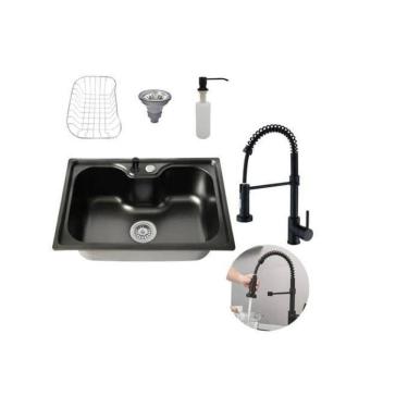 Imagem de Kit Cuba Cozinha Gourmet Aço Inox 60X42 E Torneira Flexível
