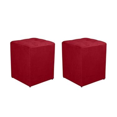Imagem de Kit 2 Puff Quadrado Decorativo Suede Cor:vermelho Escuro