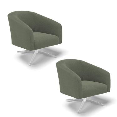 Imagem de Poltrona Decorativa Giratória Cromada Kit 2 Stella Bouclê Menta D03 - D`rossi