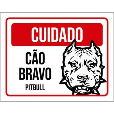Imagem de Kit 5 Placas Cuidado Cão Bravo Pitbull 36X46 - Sinalizo