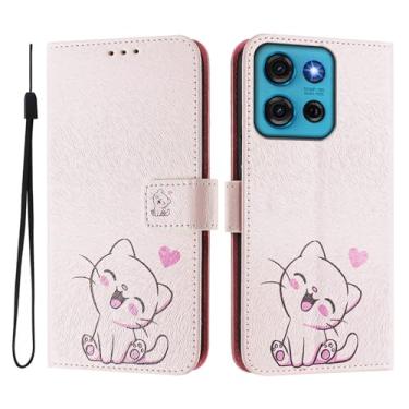 Imagem de Capa carteira para Motorola Moto G75, 3 compartimentos para cartão, 1 compartimento para dinheiro, capa flip de couro PU com padrão fofo, capa com fivela magnética à prova de choque, compatível com