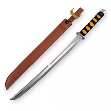 Imagem de Facão Tático Decoração Estilo Katana Afiado Bainha Couro