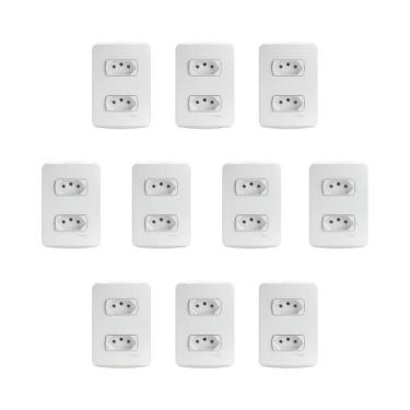 Imagem de Kit 10 Conjunto Montado Tomada Dupla 2P+T 10A 250V Pb S3B60440 Branco 