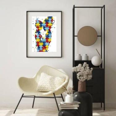 Imagem de Quadro Autismo Mãe e Filho - 60x48cm - Quadros On-line, Moldura Branca