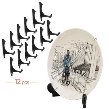 Imagem de Kit 12 Peças Suporte Para Pratos e Azulejos Preto 15cm - AC