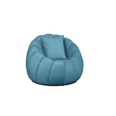 Imagem de Poltrona Decorativa Concha C/Almofada Veludo Azul Turquesa - Montanari