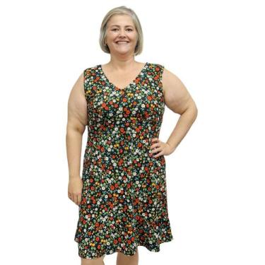 Imagem de Vestido Feminino Plus Size Estampado Gola V Regata Frente Forrada - Co
