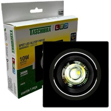 Imagem de Kit 4 Spot Led Quadrado Preto Embutir 10w Branco Quente 3000K - TASCHI