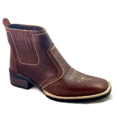Imagem de Bota Country Texana Vaquejada Masculina Cor Marrom Couro Botina Bico Q