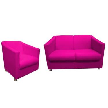 Imagem de Kit Namoradeira + 1 Poltrona Decorativa Biane Couro Rosa Pink Pés Crom