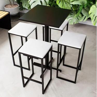 Imagem de Conjunto Mesa Alta Bar Bistrô Quadrada Preta 4 Bancos Estofado Industrial Black (Branco)