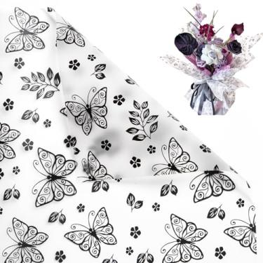 Imagem de Gloreyan 20 folhas de papel de embrulho de flores com borboleta, buquê de florista, faça você mesmo, papel de embrulho de flores frescas, impermeável, material de embalagem para presente, suprimentos