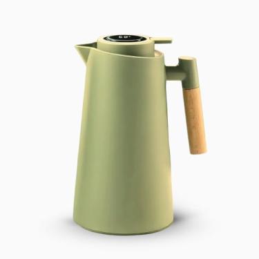 Imagem de Garrafa Térmica Jarra Café Chá Com Visor Led Termometro Digital Temperatura Cabo De Madeira Sofisticada 1L-PREMIUM (Verde)