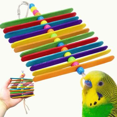 Imagem de Bonka Bird Toys Colher círculo mini vara longa pássaro brinquedo papagaio gaiola brinquedos gaiolas cinza africano calopita periquitos produto de qualidade feito à mão nos EUA. Multicolorido