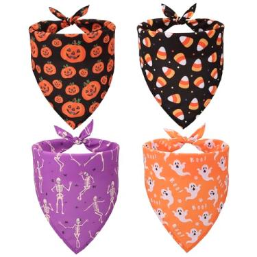 Imagem de ADOGGYGO Pacote com 4 bandanas de Halloween para cães, abóbora, fantasma, cachecol triangular, babador de cachorro, bandanas de Halloween, acessórios de fantasia para cães grandes GG (GG, Dia das