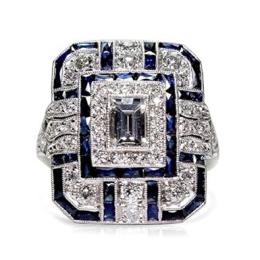 Imagem de THJEW Anel grande e delicado de zrionias cúbicas com dedos inteiros largos, banhado a platina, grande, exagerado, coquetel, festa, anel de cristal de peru para mulheres e meninas, Platina, Zircônia