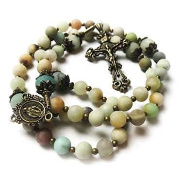 Imagem de Beautiful Amazonite Stone Rosary Beads Catholic for Women With Miraculous Medal Centerpiece - Catholic Rosary - Rosarios Catolicos Para Mujer - Catholic Gifts Women - Rosario Regalos Para Mujer - Rosary Necklace for Women - Catholic Gift