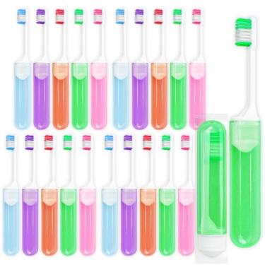 Imagem de Twoworld Escova de Dentes Descartável para Viagem, Mini Escova de Dentes com Capa Dobrável, Manual, 10 Unidades, Vermelho, Azul, Rosa, Verde e Roxo