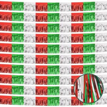 Imagem de Ohiyoo Pacote Com 10 10 Pés De Guirlanda De Franjas De Papel Alumínio De Natal, Guirlanda De Franjas Verde E Prata Vermelha Para Decorações De Festa De Natal, Carro Alegórico De Desfile De Natal, Fai