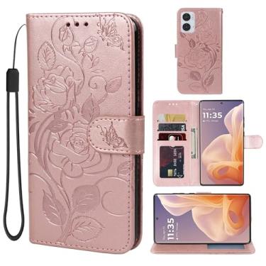 Imagem de Vavies Capa para Moto G85 5G, capa carteira Motorola S50 Neo, capa flip de couro floral com suporte para cartão de crédito para Motorola Moto G85 5G ouro rosa