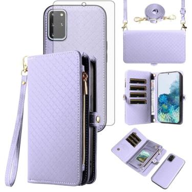 Imagem de Asuwish Capa de celular para Samsung Galaxy S20 Plus S20+ 5G com zíper carteira celular com protetor de tela de vidro temperado alça transversal flip porta-cartões S20+5G S20plus 20S + S2O S 20 20+ G5