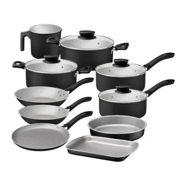 Imagem de Jogo de Panelas Tramontina de Alumínio Preta 10 Peças Linz, Preto, 10 
