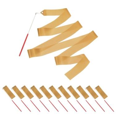 Imagem de PATIKIL Fitas de dança, pacote com 14, serpentinas de dança de ginástica de 78,7 polegadas com varinha antiderrapante para presentes, dança, shows de talentos, bastão girando, amarelo escuro