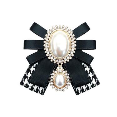 Imagem de Chamvino Camisa feminina strass grande arco aeromoça profissional estudante broche de arco grande, Zinco, Pérola