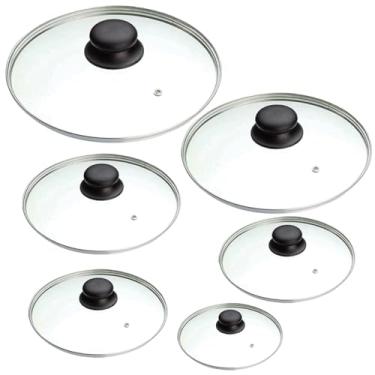 Imagem de Kit 6 Tampas 10,12,14,16,18 e 20cm de vidro temperado para panelas frigideiras com pomel puxador (Pomel de baquelite preto)